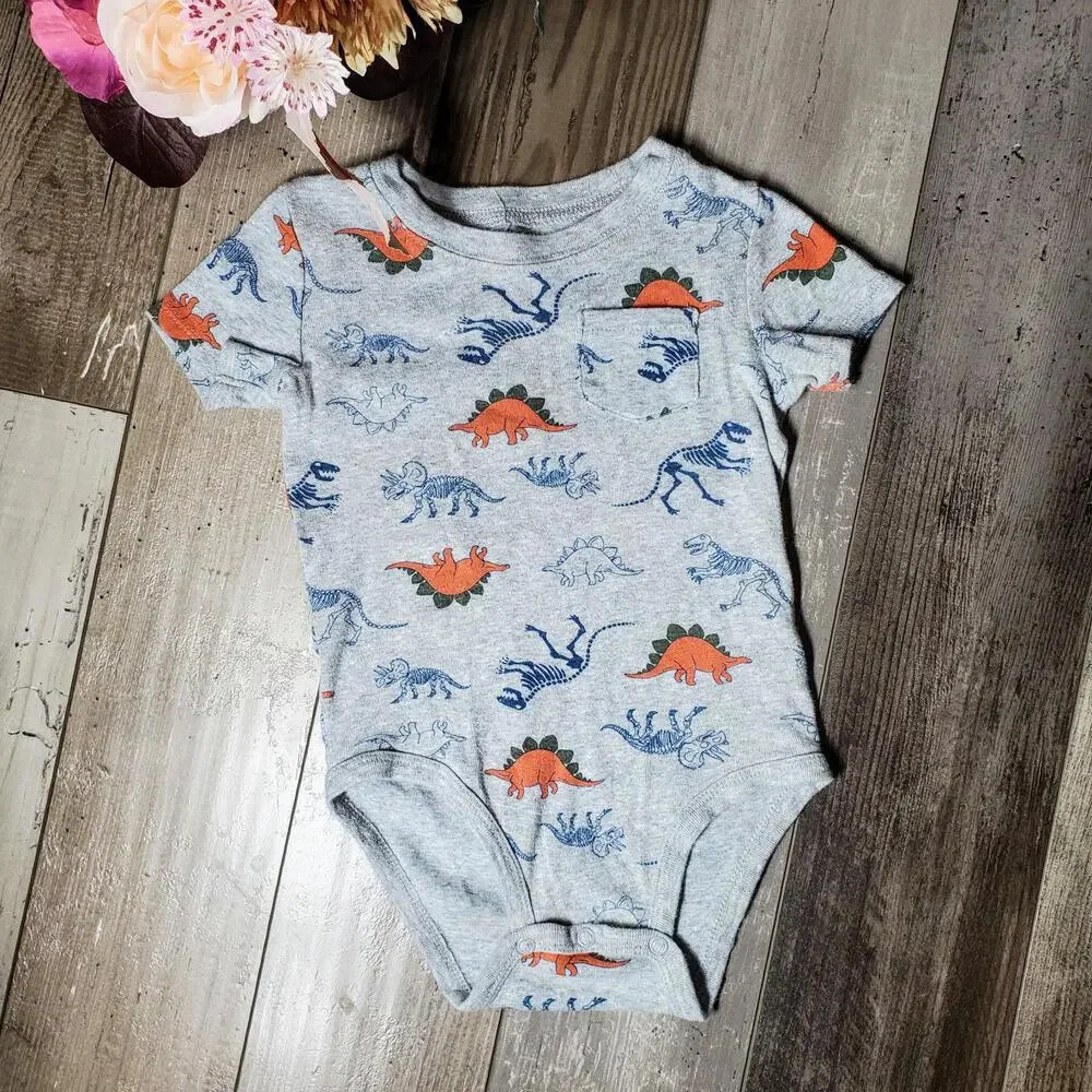 Carter's Size 24m Gray 100% Cotton Dino Dinosaur One Piece Bodysuit NWOT